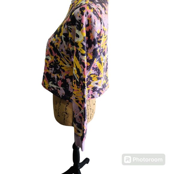 Nike Color Splatter Long Sleeved Cropped Sweater Center Metallic Swoosh SZ Large - Picture 2 of 4